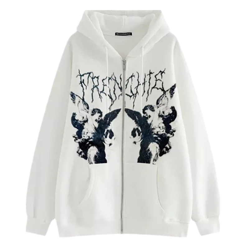 Men's Hoodies Sweatshirts Hoodie Angel Print Dark Jacket Coat Women Fashion Hip-hop Streetwear Anime Harajuku Zipper Male 220929