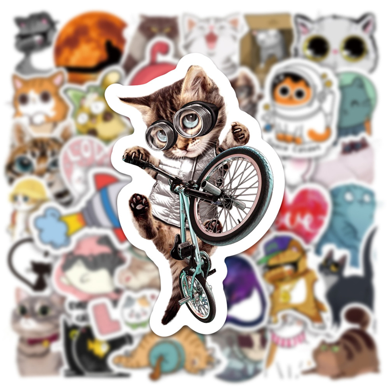 50PCS Cute Animal Cat Stickers Aesthetic kitty DIY Phone Laptop Guitar Scrapbooking Diary Cartoon Decal Sticker for Kid Toy