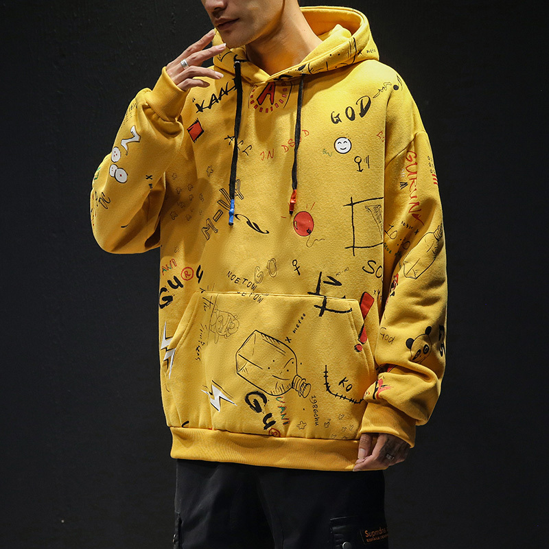 Men's Hoodies Sweatshirts Single Road Anime Hip Hop Harajuku Sweatshirt Male Japanese Streetwear Oversized Yellow Hoodie Fashion 220929