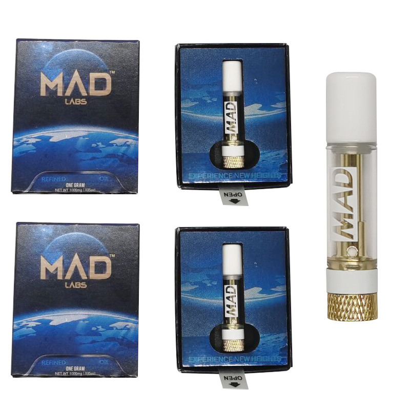 Vape Cartridges Mad Labs 0.8ML White Gold Ceramic Cartridge Carts Empty Thick Oil Vaporizer 510 Thread E Cigarettes Atomizers Childproof Packaging 10 strain
Vape Cartridges Mad Labs 0.8ML White Gold Ceramic Cartridge Carts Empty Thick Oil Vaporizer 510 Thread E Cigarettes Atomizers Childproof Packaging 10 strain