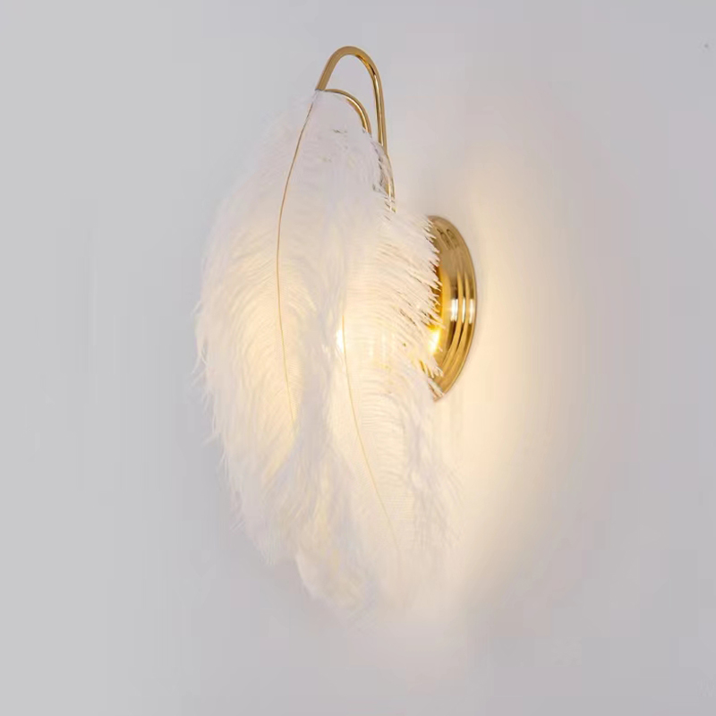 Nordic Feather Wall Lamps Simple Girl Princess Room Decor Sconces for Home Romantic Bedroom Bedside Lamp Mirror Light