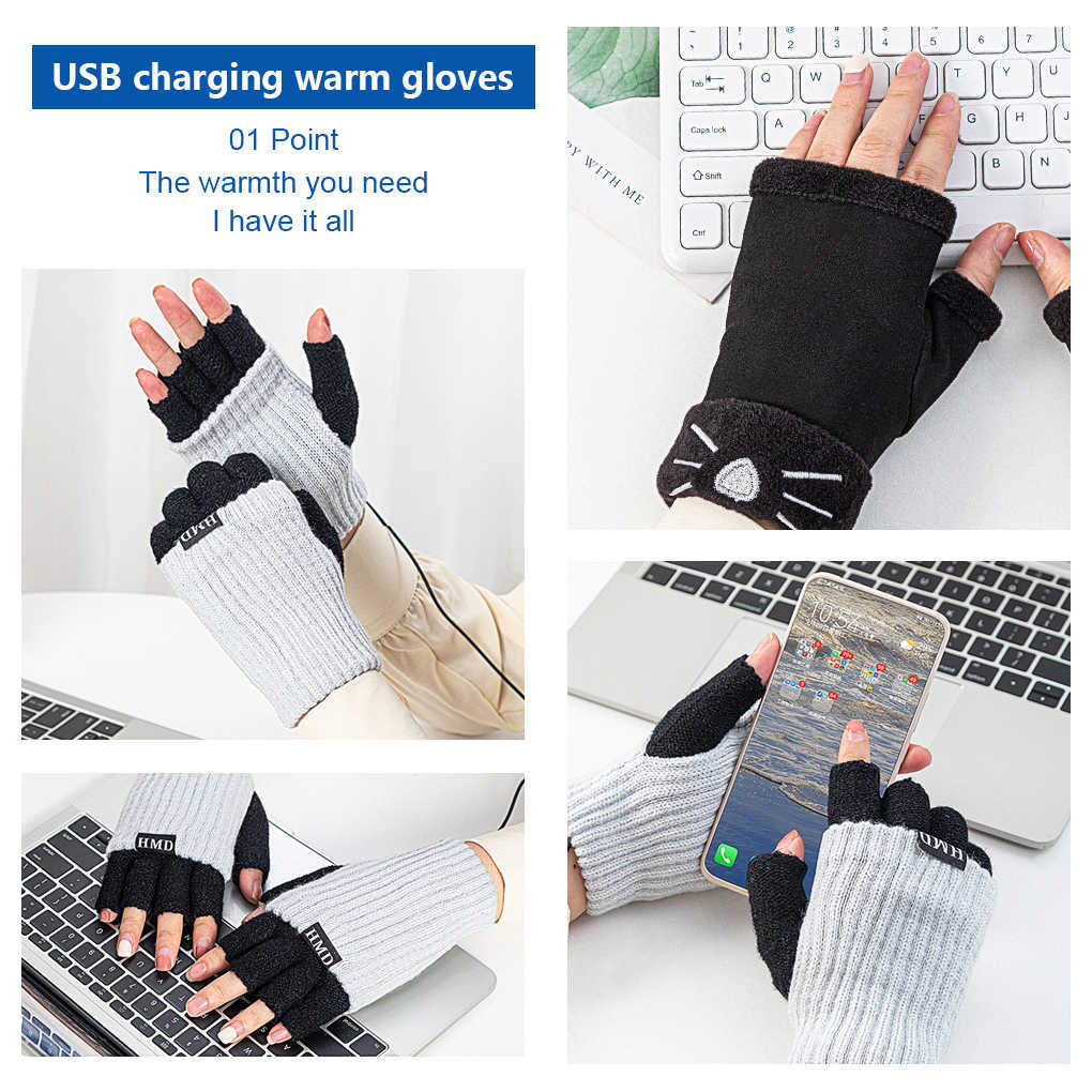 Home Heaters Fabric Fingerless Gloves Winter Soft Windproof Fast-heating Hand Washable Indoor Office Mittens Protector Blue Y2209