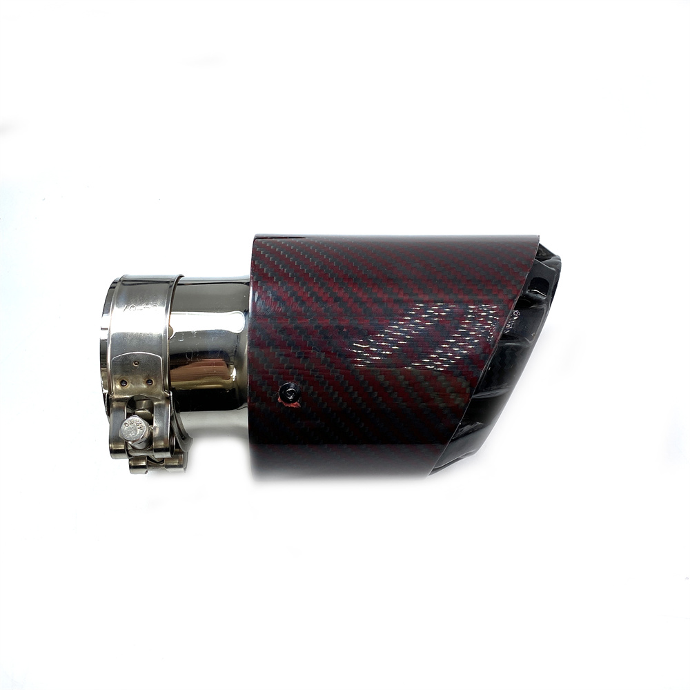 Latest 3 Layer Red Glossy Carbon Car Mufflers Tip Universal Stainless Silver Exhaust Tip Muffler Nozzle Decoration For Akrapovic