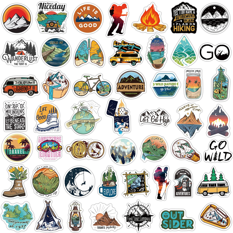 50pcs Forest Hiking Camping Stickers Outdoor Travel Beautiful Scenery Decal Sticker To DIY Water Bottle Phone Laptop