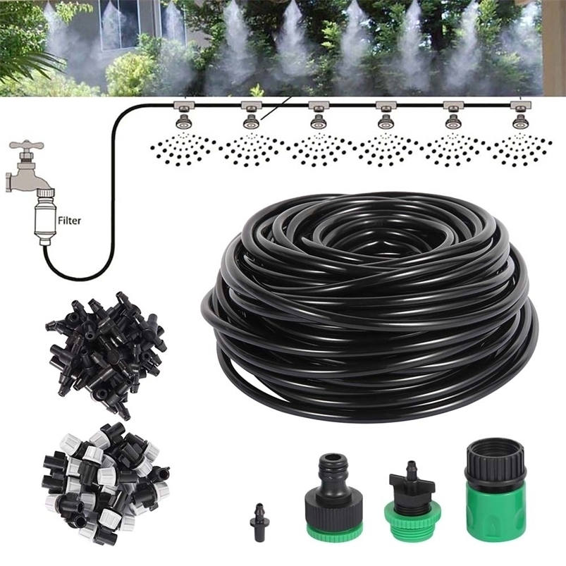 Other Faucets Showers Accs 1 Kit Fog Watering Irrigation System 20M PVC Hose Portable Misting Cooling Automatic Water Nozzle Spray Head Tee Connecter 