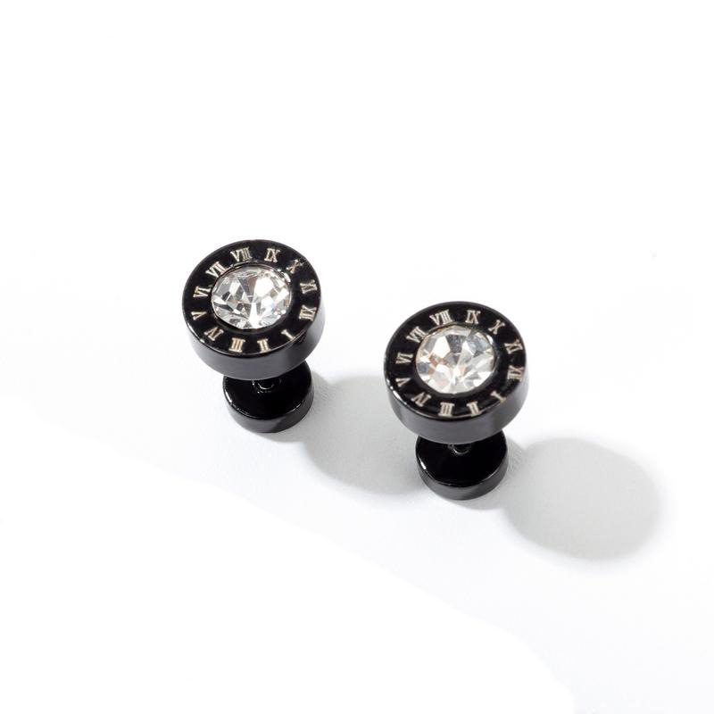 Roman Numerals Studs Earrings for Men Black Titanium Steel Fashion Brand Design Simple Statement Earring Cubic Zirconia Hip Hop Punk Jewelry Never Fad