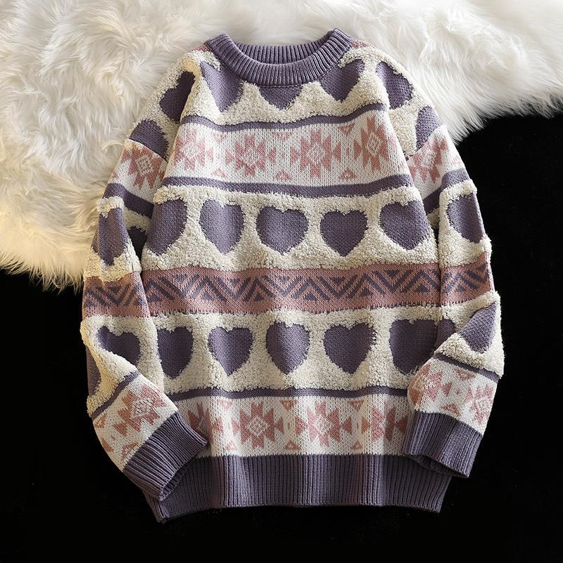 Mens Sweaters Ugly Christmas Sweater Harajuku Heartshape Pattern Knit Pullover Korean Fashion Hip Hop Vintage ONeck Clothe Couple Sweaters 220929