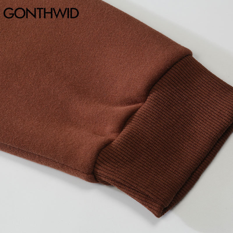 Men's Hoodies Sweatshirts GONTHWID Hip Hop Streetwear Hoodie Sweatshirt Skeleton Patch Fleece Hooded Mens Harajuku Winter Cotton Pullover Brown 2