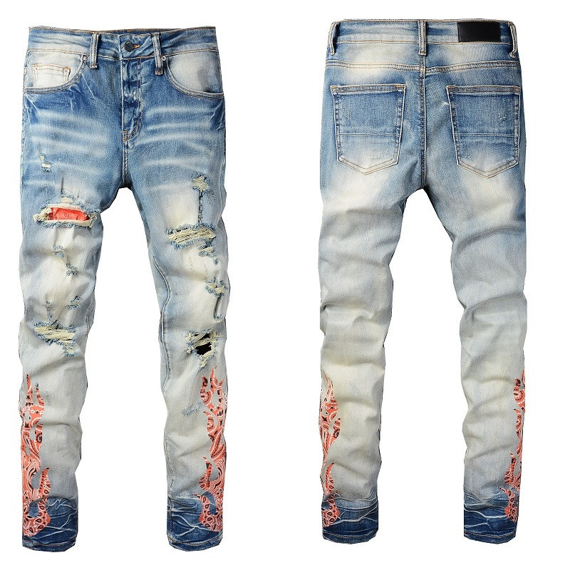 Baggy Amirs Jeans Designer Pants For Middle Waist Slim Fit Leopard Patch Long Light Blue Printing Cotton Self-Cultivation Make Old WashingVKAQ, 022
Baggy Amirs Jeans Designer Pants For Middle Waist Slim Fit Leopard Patch Long Light Blue Printing Cotton Self-Cultivation Make Old WashingVKAQ, 022