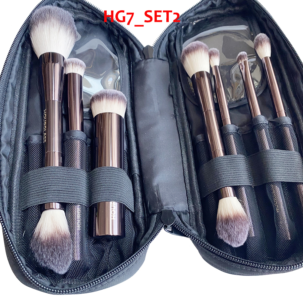 Hourglass Makeup Brushes Set 10Pcs Cosmetic Brush for Face Powder Blush Eye Shadow Crease Concealer Brow Liner Sdger Dark-Bronze Metal Handle Beauty T