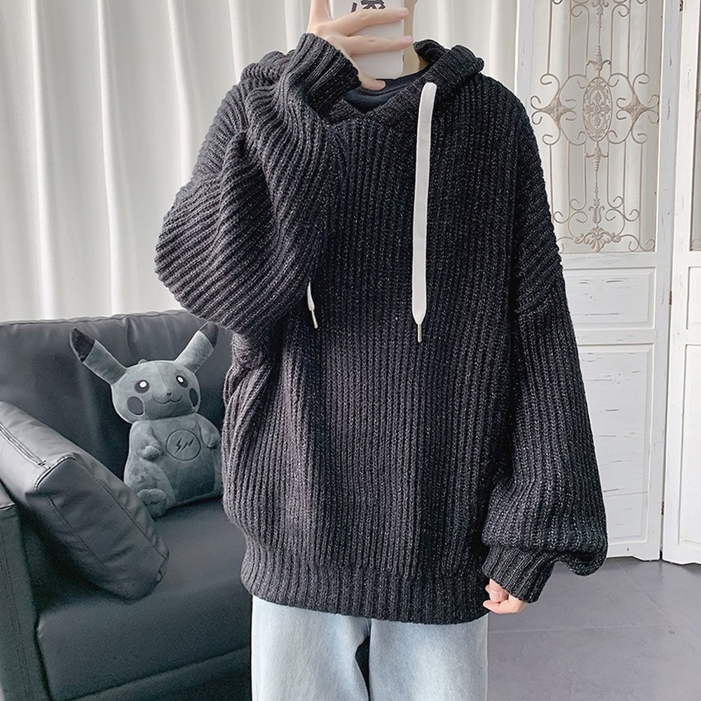 Mens Sweaters Hooded Sweater Men Pullover Knitted Sweater Oversized Sweater Streetwear Korean Fashion Streetwear Loose Fit Long Sleeve Shirts 220929