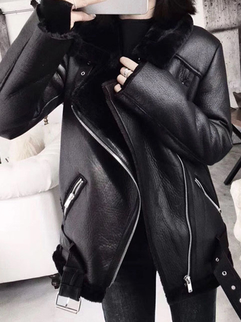 Women's Leather Faux Ailegogo Winter Coats Women Thick Fur Sheepskin Coat Female Jacket Casaco Feminino 220928