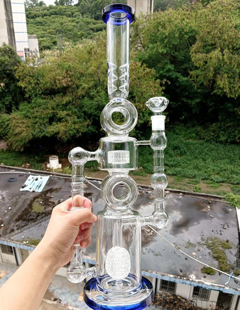 Large 18 inch Blue Glass Water Bong Hookahs 18mm Female Oil Dab Rigs Shisha Smoking Pipes