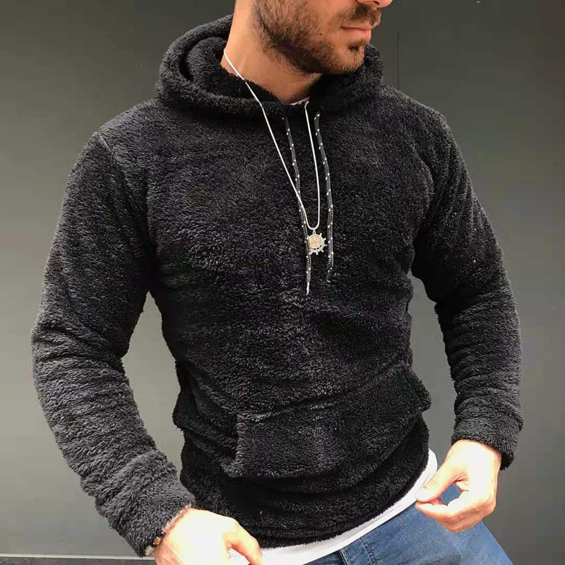 Men's Hoodies Sweatshirts Casual Solid Hooded Long Sleeve Autumn Winter Warm Pocket Loose Sweatshirt Plush Fleece Oversized Tops 220929