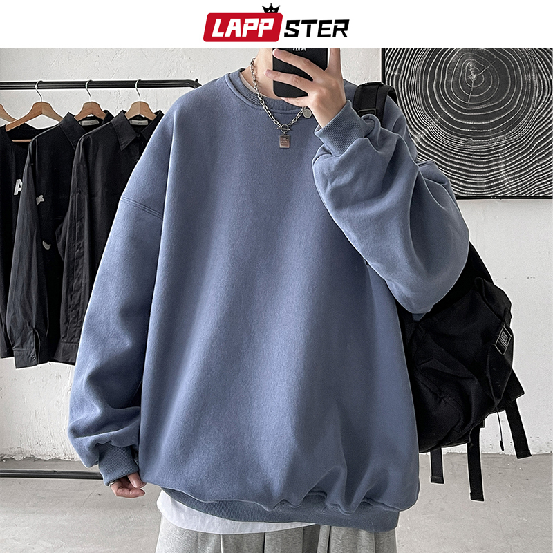 Men's Hoodies Sweatshirts LAPPSTER Men Colorfuls Black Solid Mens Oversized Japanese Streetwear Man Harajuku Crewneck Hoodie 5XL 220929