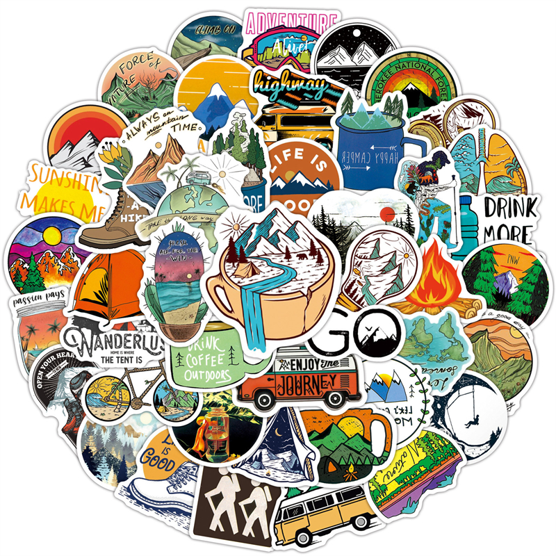 50pcs Forest Hiking Camping Stickers Outdoor Travel Beautiful Scenery Decal Sticker To DIY Water Bottle Phone Laptop