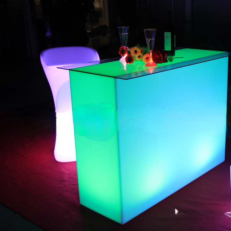 LED Light Counter Simple Leisure Plastic Bar Furniture Rectangular Table for Home High Bar Table