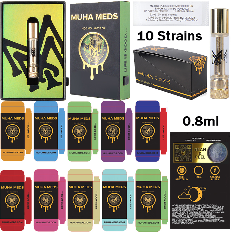 10 Strains MUHA MEDS Atomizers Live Resin Vape Cartridges Hologram Packaging Thick Oil Atomizers 0.8ml Cart Wax Dab Glass Tank Ceramic Coil 510 Thread Battery Empty 
10 Strains MUHA MEDS Atomizers Live Resin Vape Cartridges Hologram Packaging Thick Oil Atomizers 0.8ml Cart Wax Dab Glass Tank Ceramic Coil 510 Thread Battery Empty