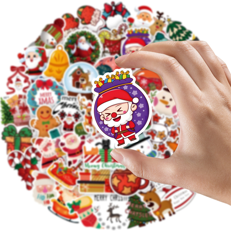 50pcs Happy New Year Merry Christmas Stickers Deer Santa Claus Snowman Children Gift Decal DIY for Skateboard Luggage Suitcase