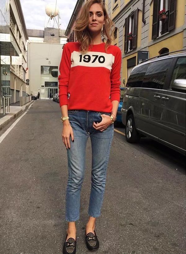 Womens Sweaters Street Snap Fashion Knitwear Fall 1970 Digital Print Ladies Color Contrast Sweater