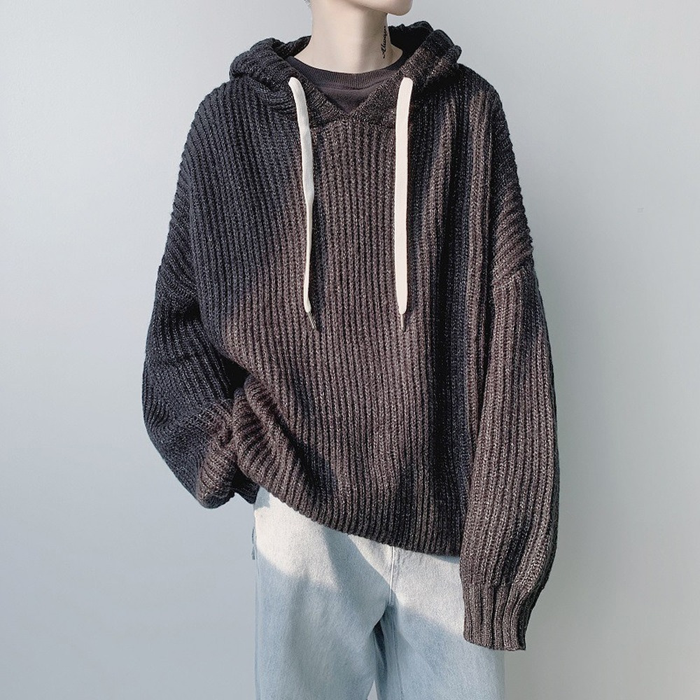Mens Sweaters Hooded Sweater Men Pullover Knitted Sweater Oversized Sweater Streetwear Korean Fashion Streetwear Loose Fit Long Sleeve Shirts 220929