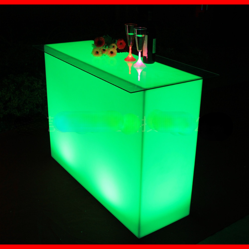 LED Light Counter Simple Leisure Plastic Bar Furniture Rectangular Table for Home High Bar Table