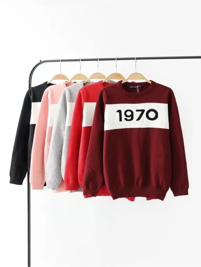 Womens Sweaters Street Snap Fashion Knitwear Fall 1970 Digital Print Ladies Color Contrast Sweater