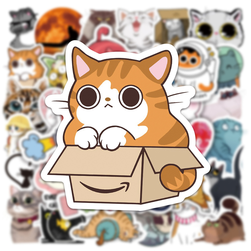 50PCS Cute Animal Cat Stickers Aesthetic kitty DIY Phone Laptop Guitar Scrapbooking Diary Cartoon Decal Sticker for Kid Toy