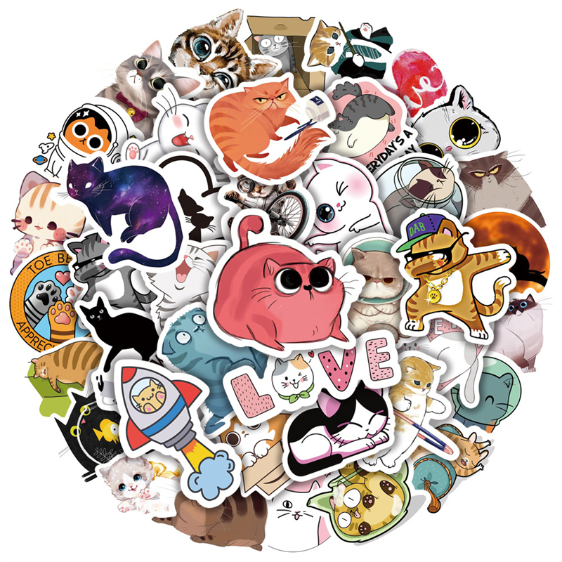 50PCS Cute Animal Cat Stickers Aesthetic kitty DIY Phone Laptop Guitar Scrapbooking Diary Cartoon Decal Sticker for Kid Toy