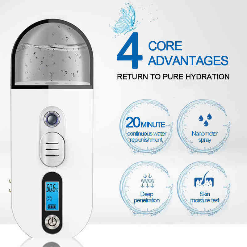 Portable Nano Ionic Facial Steamer Face Sprayer Machine Beauty Steaming Device Skin Testing and Hydrating Instrument 220516