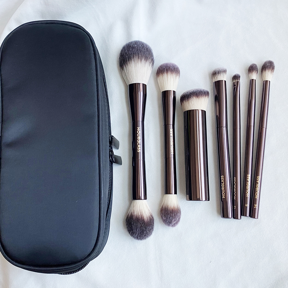 Hourglass Makeup Brushes Set 10Pcs Cosmetic Brush for Face Powder Blush Eye Shadow Crease Concealer Brow Liner Sdger Dark-Bronze Metal Handle Beauty T