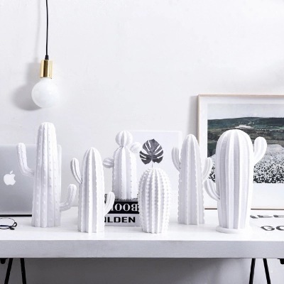 Decorative Objects Figurines Nordic Simple Style White Gold Cactus Decoration Fairy Column Home Accessories Living Room Creative Ornaments Home Decor 