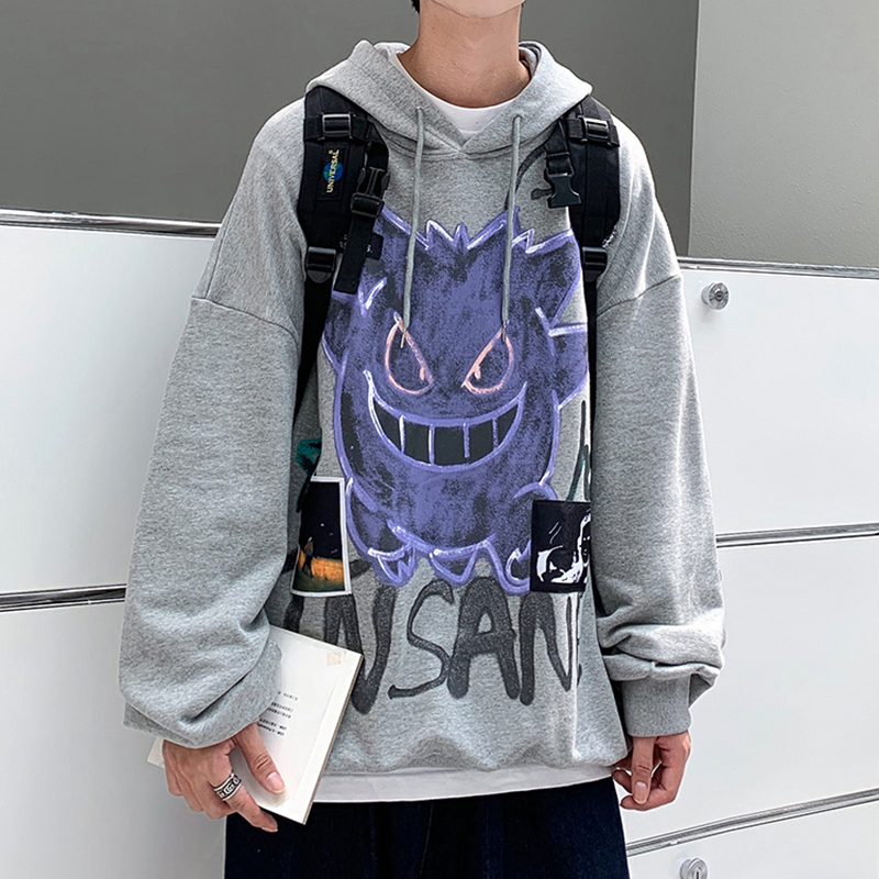 Men's Hoodies Sweatshirts Man Hip Hop Autumn Winter Casual Insane Print Tops Hooded Boy Long Sleeve Loose Pullovers Clothes Outerwears 220929