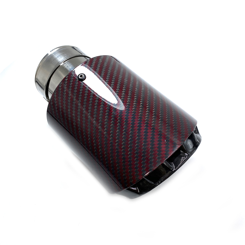 Latest 3 Layer Red Glossy Carbon Car Mufflers Tip Universal Stainless Silver Exhaust Tip Muffler Nozzle Decoration For Akrapovic