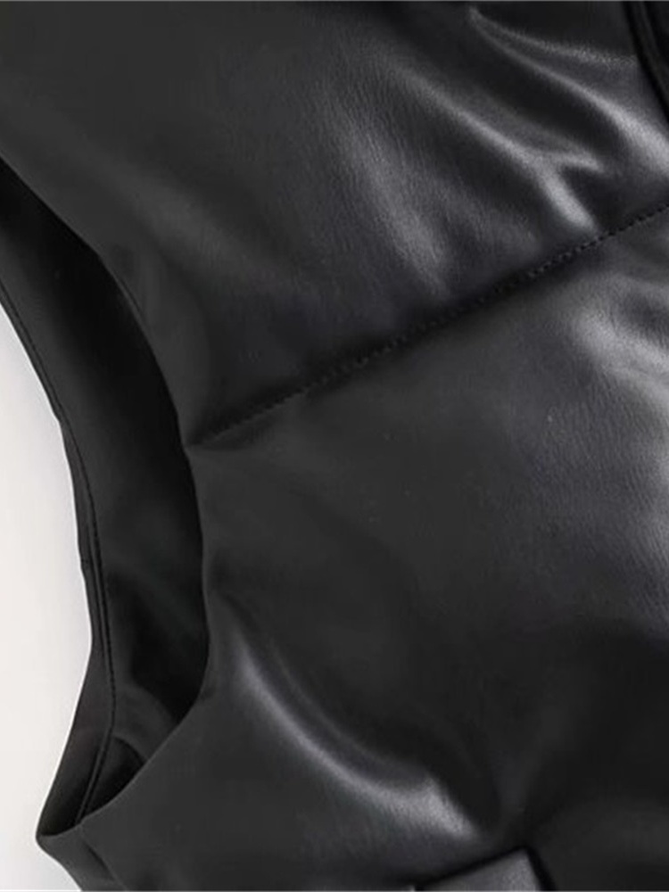 Women's Vests TRAF Women Fashion Leather Cotton Pocket Padded Waistcoat Vintage Sleeveless Female Outerwear Streetwear 220928