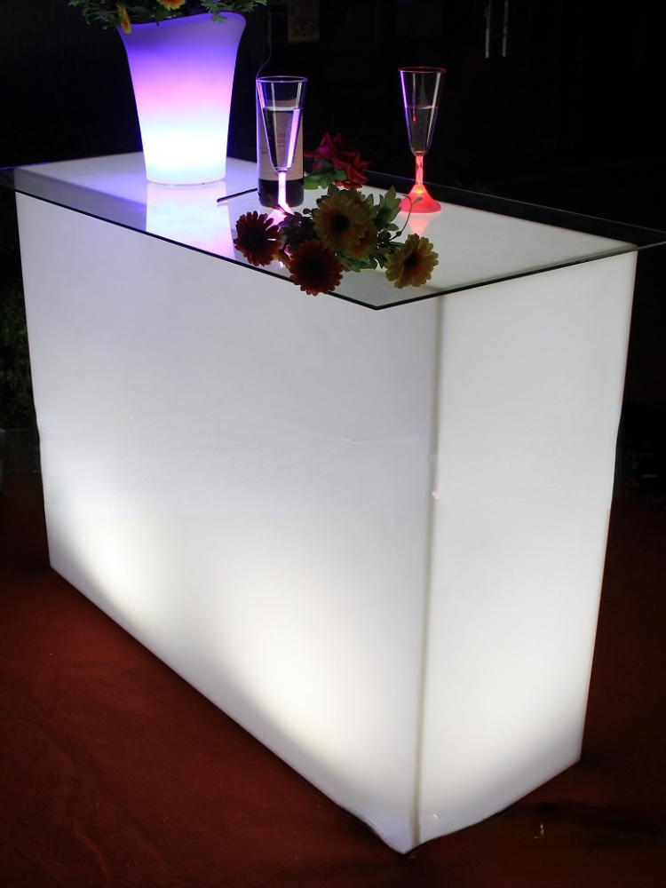 LED Light Counter Simple Leisure Plastic Bar Furniture Rectangular Table for Home High Bar Table