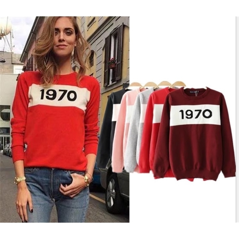 Womens Sweaters Street Snap Fashion Knitwear Fall 1970 Digital Print Ladies Color Contrast Sweater