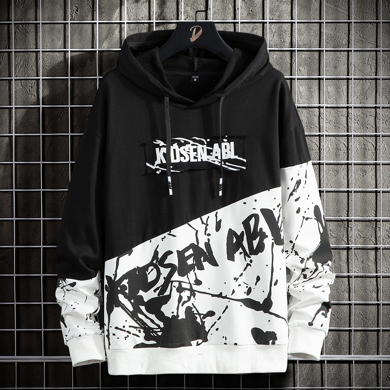 Men's Hoodies Sweatshirts High Street Print Hoodie Patchwork s Hip Hop Hooded Sweatshirt Streetwear Fashion Tops for Young 220929