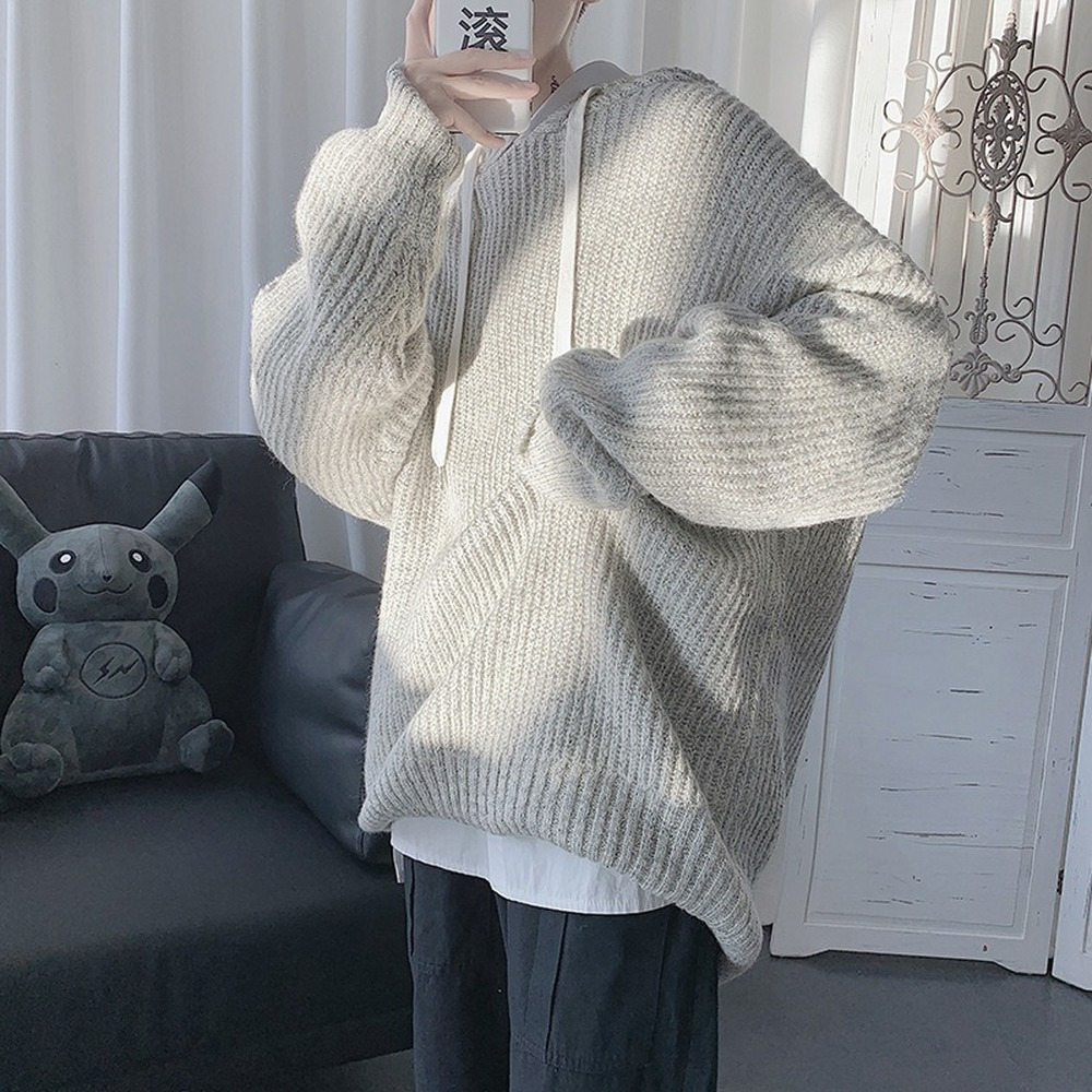 Mens Sweaters Hooded Sweater Men Pullover Knitted Sweater Oversized Sweater Streetwear Korean Fashion Streetwear Loose Fit Long Sleeve Shirts 220929