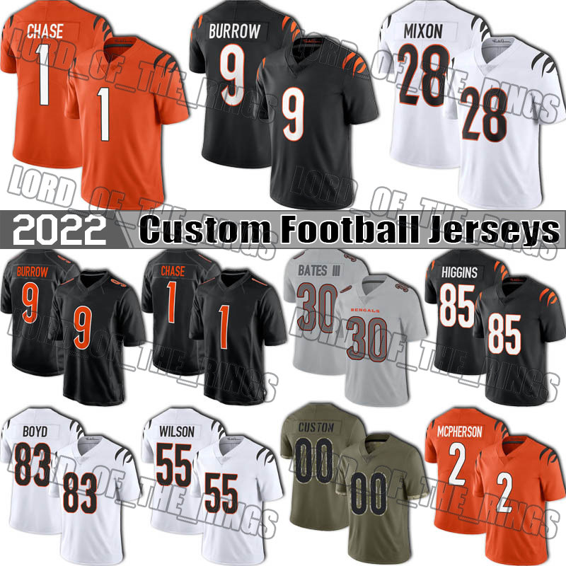 

9 Joe Burrow Mixon Football Jerseys JaMarr Chase Jessie Bates III Tee Higgins Jersey Cincinnati Bengals Evan McPherson Sam Hubbard Logan Wilson Chidobe Awuzie Bell, Man custom jersey (mh)