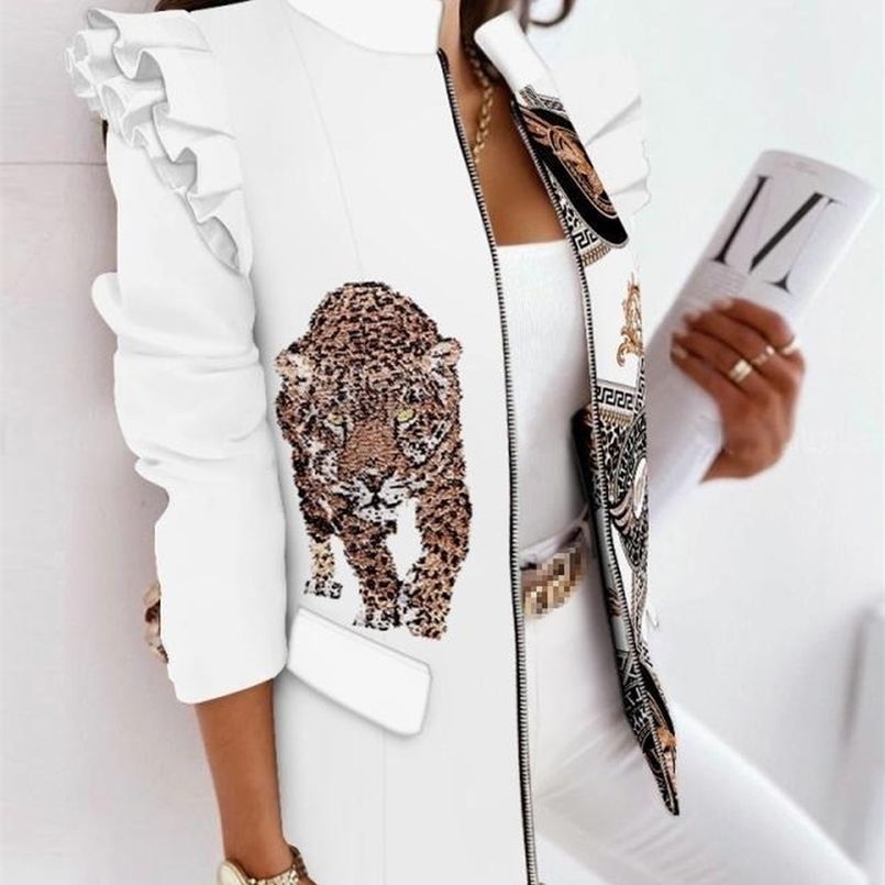 Women's Suits Blazers Colorful Blazer Jacket for Women Leopard Printed Ruffled Long-sleeved Zipper Printed Suit Clothing for Women Blazers 220929