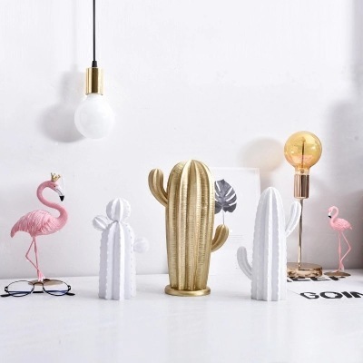 Decorative Objects Figurines Nordic Simple Style White Gold Cactus Decoration Fairy Column Home Accessories Living Room Creative Ornaments Home Decor 