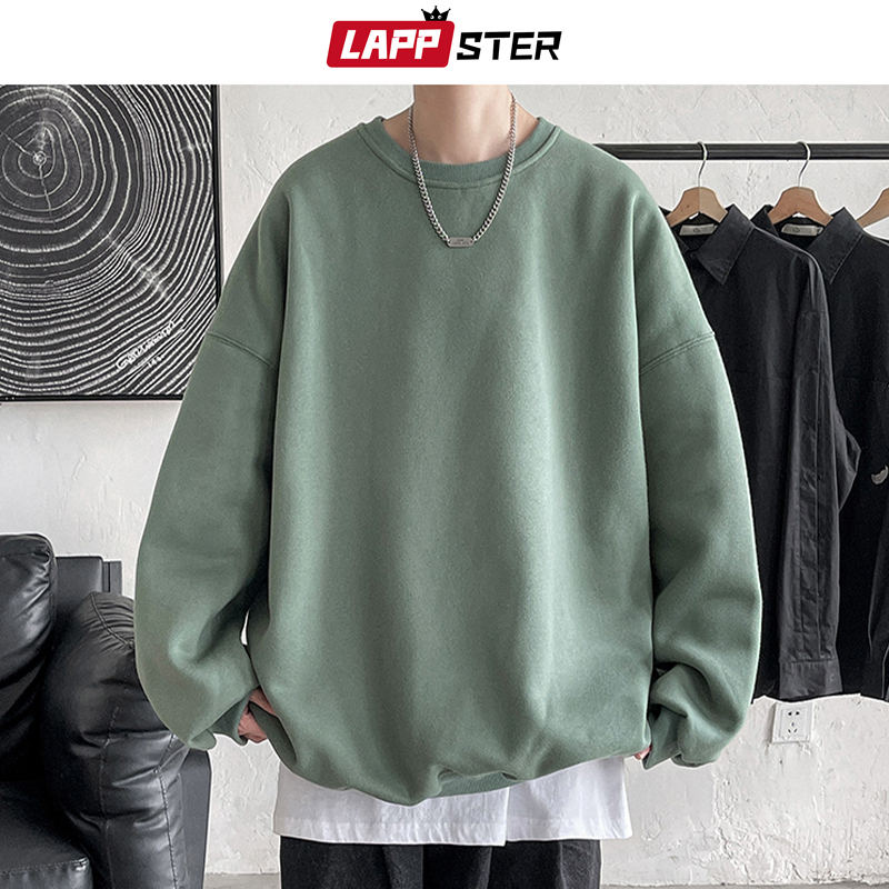 Men's Hoodies Sweatshirts LAPPSTER Men Colorfuls Black Solid Mens Oversized Japanese Streetwear Man Harajuku Crewneck Hoodie 5XL 220929