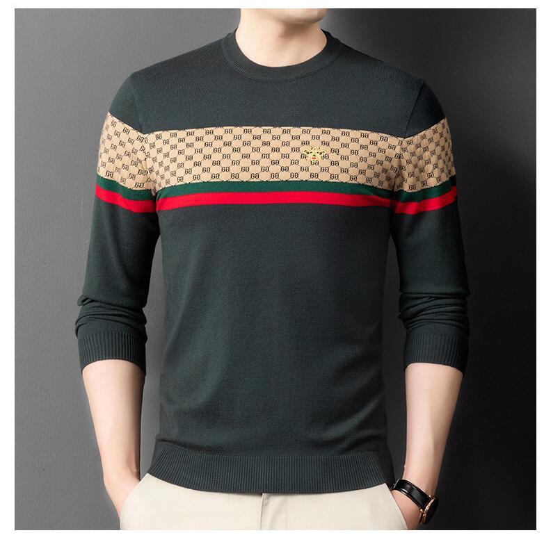 men's slim fit fashion sweaters round neck striped long sleeve autumn winter cotton soft comformtable printed letters knitted sweater for male top sell pluz size