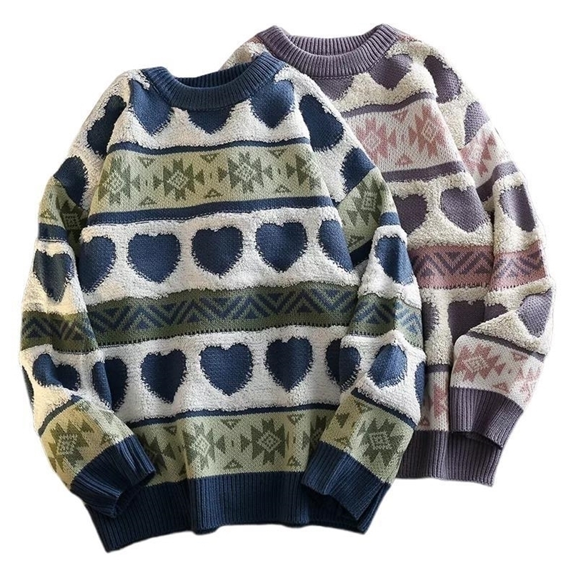 Mens Sweaters Ugly Christmas Sweater Harajuku Heartshape Pattern Knit Pullover Korean Fashion Hip Hop Vintage ONeck Clothe Couple Sweaters 220929