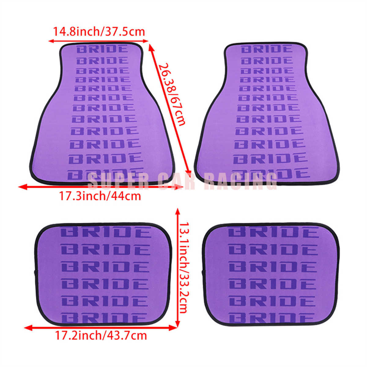 4pcs Racing Sport Car BRIDE Fabric Floor Mats Protector JDM Style Universal Waterproof Non-Slip Auto Interior Carpets 0929