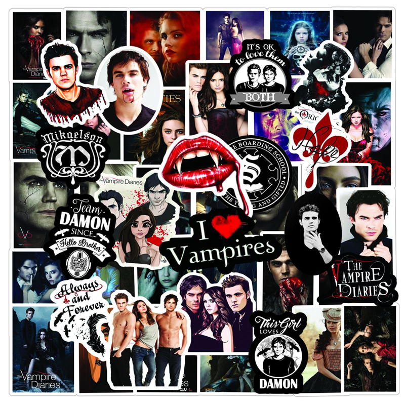50pcs The Vampire Diaries Stickers Classic American TV Series Graffiti Kids Toy Skateboard car Motorcycle Bicycle Sticker Decals Wholesale