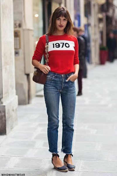 Womens Sweaters Street Snap Fashion Knitwear Fall 1970 Digital Print Ladies Color Contrast Sweater