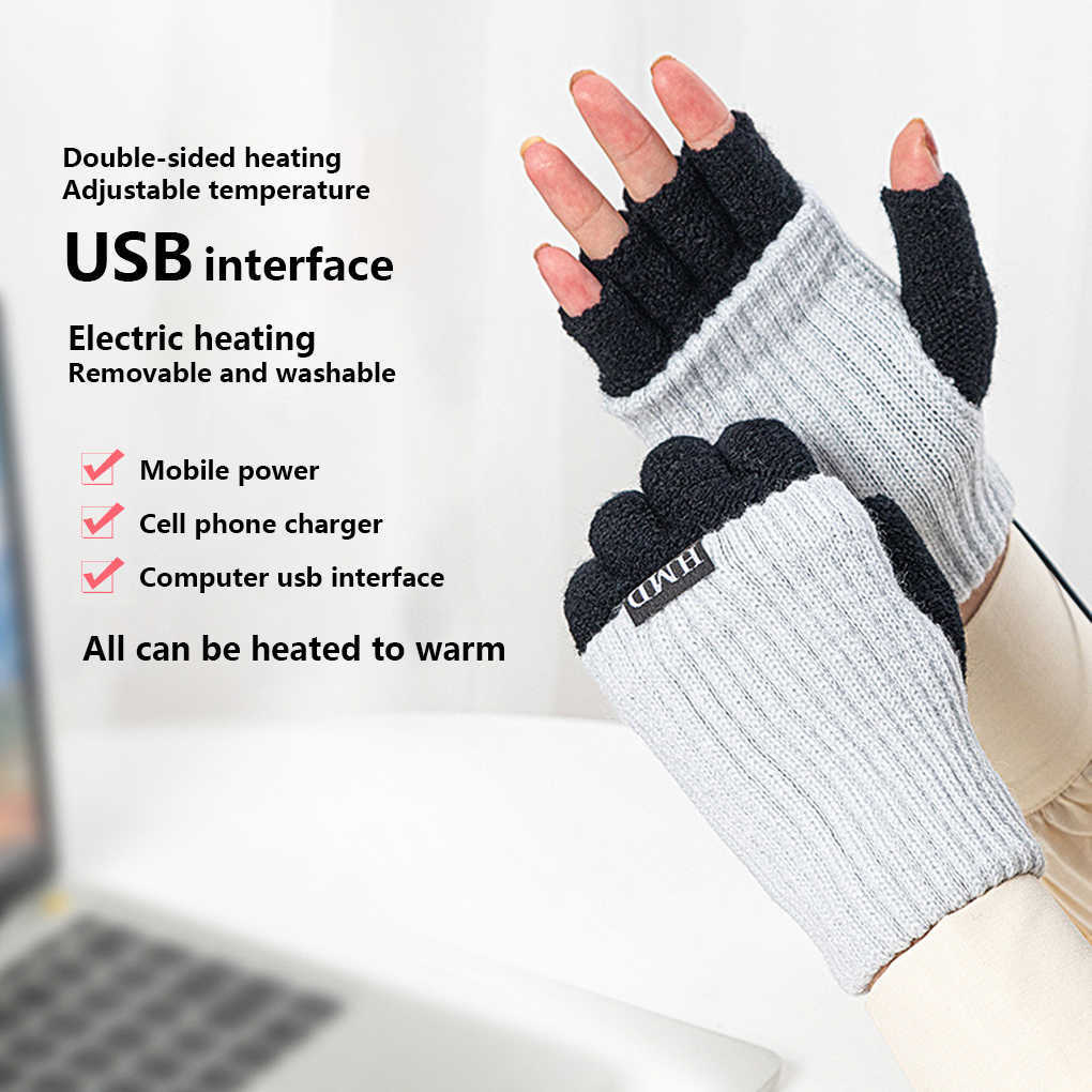 Home Heaters Fabric Fingerless Gloves Winter Soft Windproof Fast-heating Hand Washable Indoor Office Mittens Protector Blue Y2209