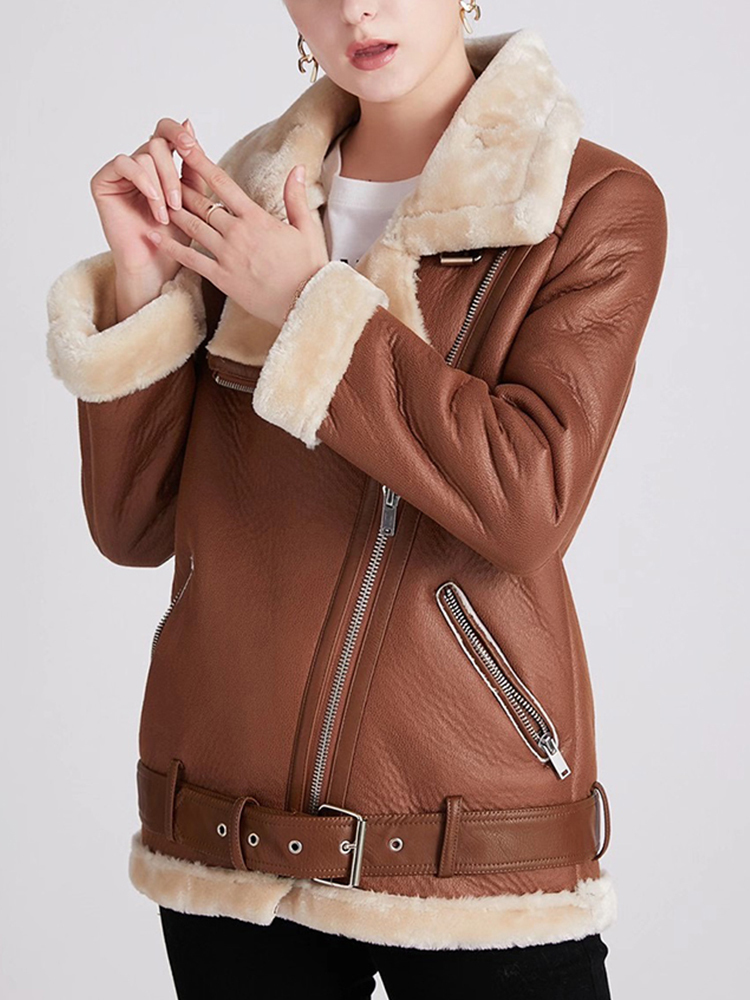 Women's Leather Faux Ailegogo Winter Coats Women Thick Fur Sheepskin Coat Female Jacket Casaco Feminino 220928